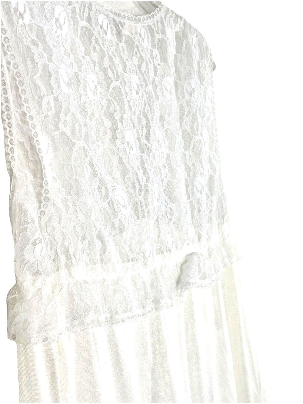 Vintage 80s Sportlite Lace Nylon Nightgown Ivory Maxi M Fairy Bridal USA - Picture 4 of 9